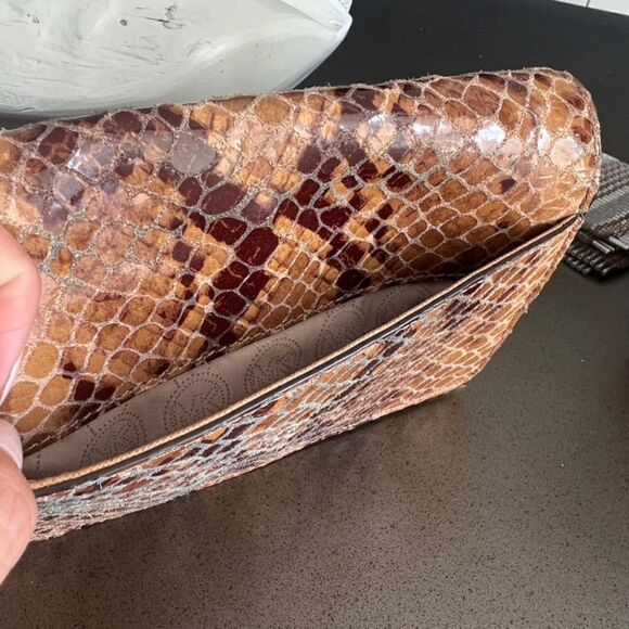 MICHAEL KORS Snake Leather Print Brown Gold Color Crossbody Bag Mini - Picture 7 of 9